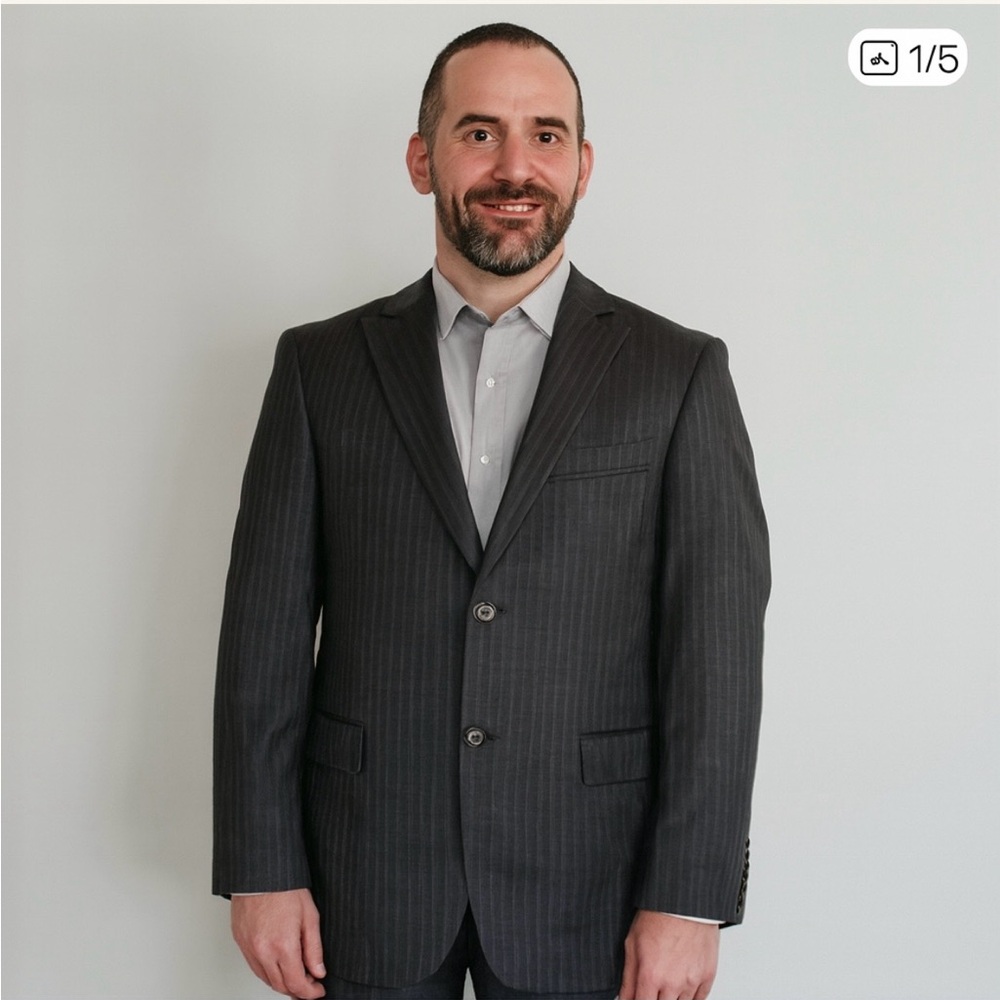 Men's Gray Pinstripe Blazer with dress pants
